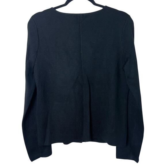 LOFT Black Wool Blend Moto Sweater Jacket Asymmetrical Zip Cardigan Workwear - Picture 10 of 11